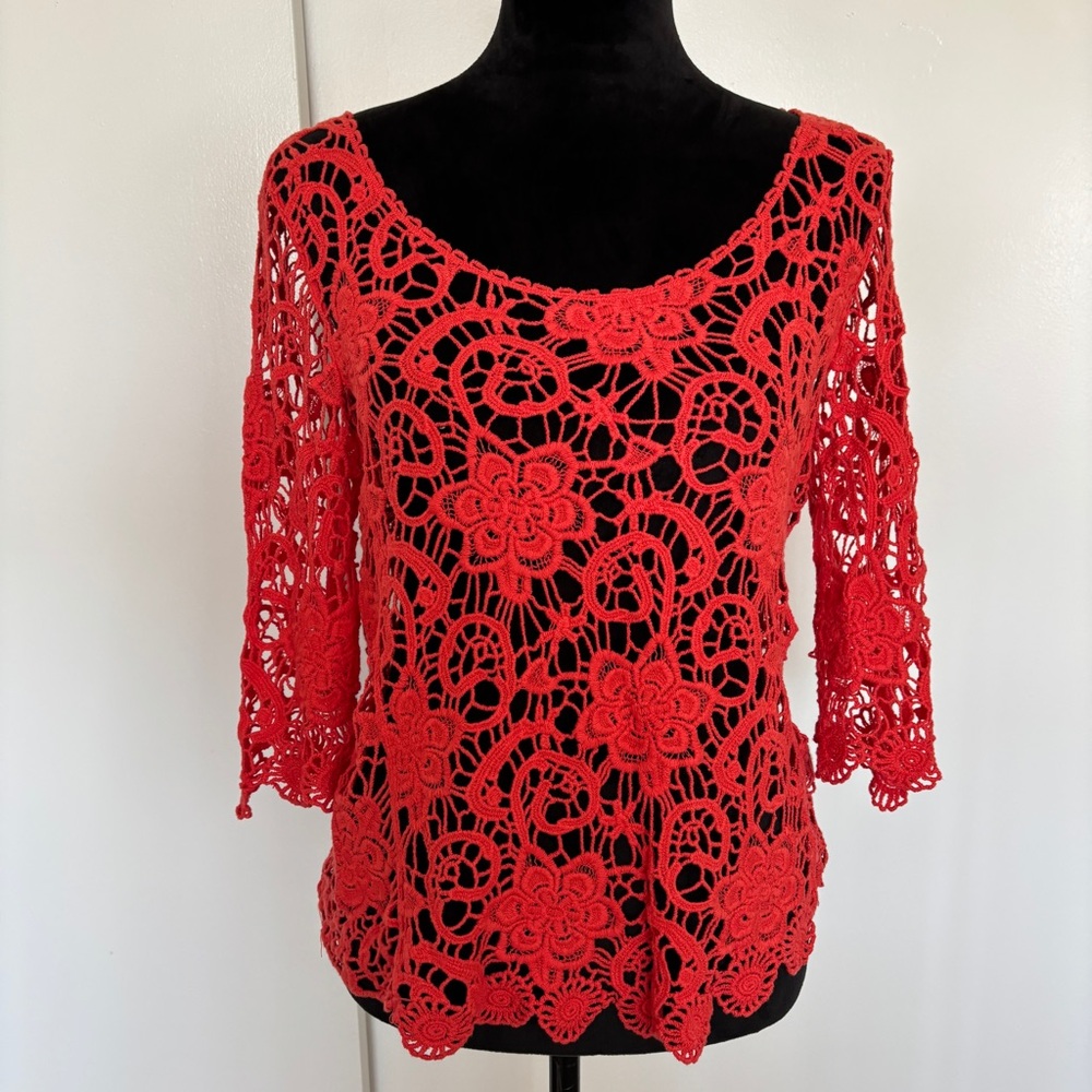 Fever Coral Crotchet Cotton Floral Blouse Medium